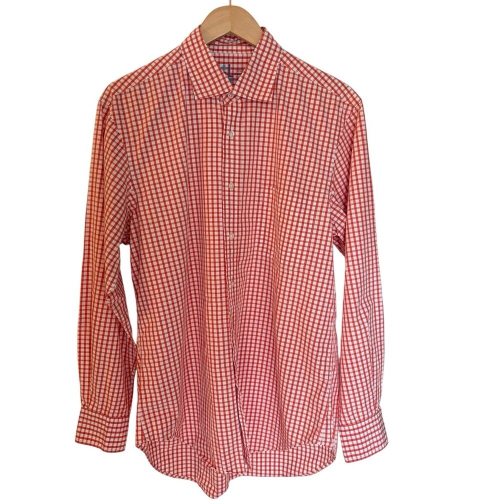 J.McLaughlin Men’s Medium Red White Gingham Button Down Shirt 100% Cotton
Preppy